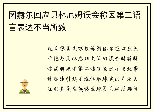 图赫尔回应贝林厄姆误会称因第二语言表达不当所致
